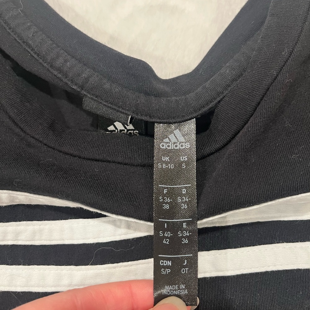 Adidas Black & White Stripe Boxy Cropped Graphic Tee - Small - Picture 3 of 5